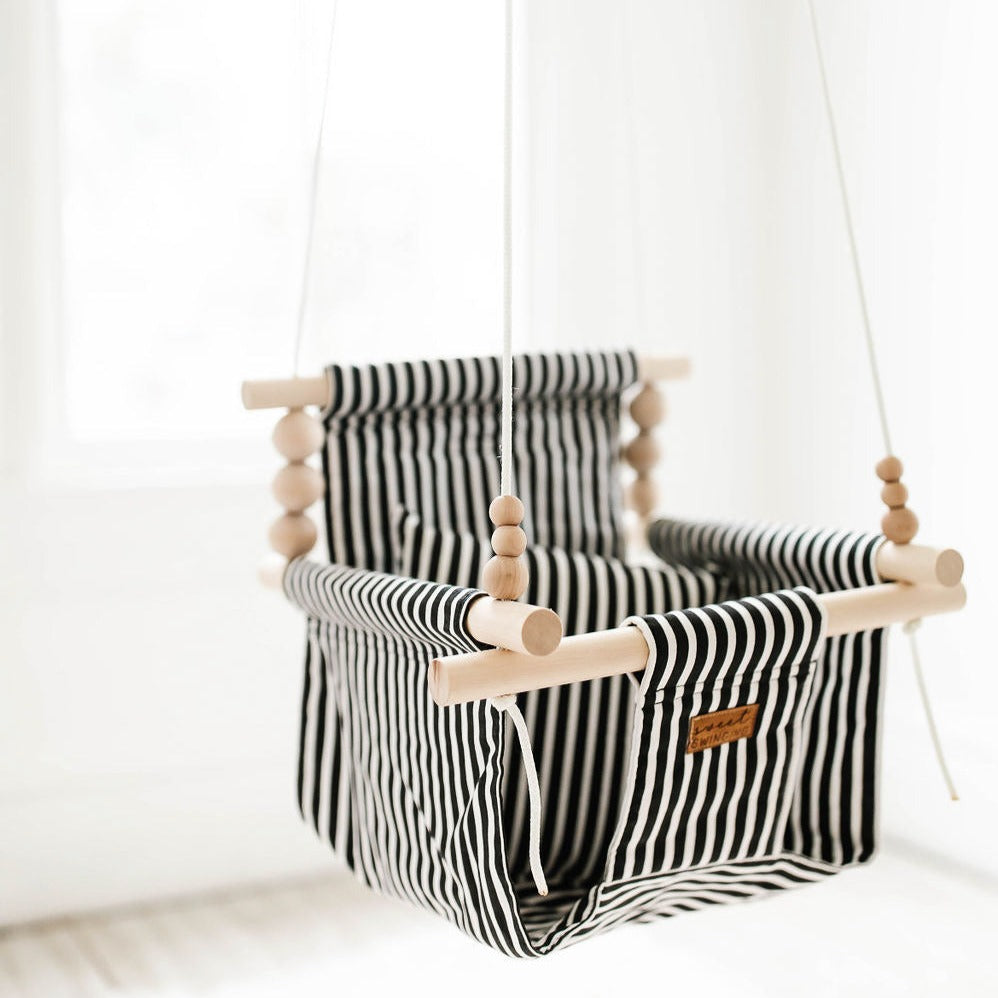 Indoor Baby/Child Swing - Classic Black White Stripe – Natural