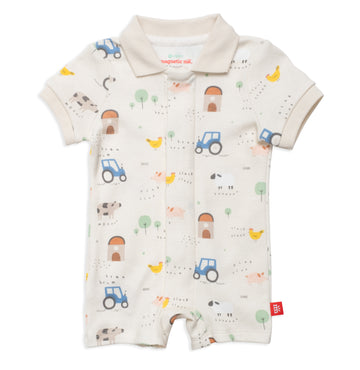 Organic Magnetic Polo Romper - Pasture Bedtime