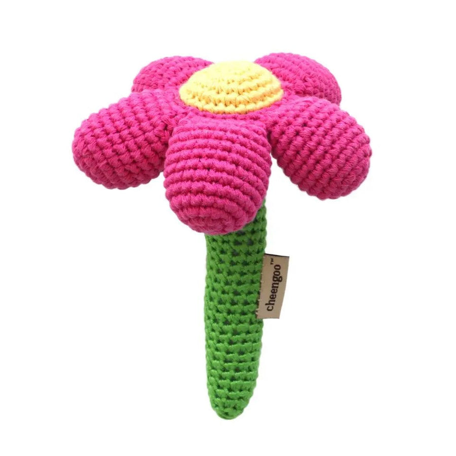 Handmade Crochet Teething Stick Rattle - Flower