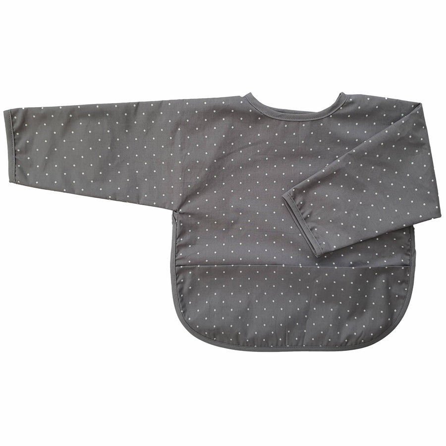 Organic Baby Bib With Sleeves - Grey Dotty