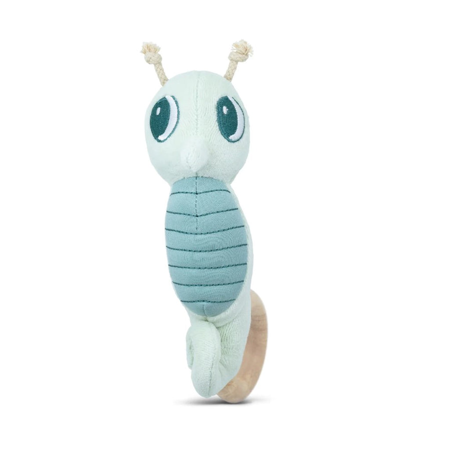 Organic Plush + Wood Teething Rattle - Teal Seahorse