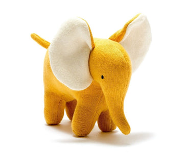 Organic Knitted Plush Toy Ellis the Elephant - Mustard