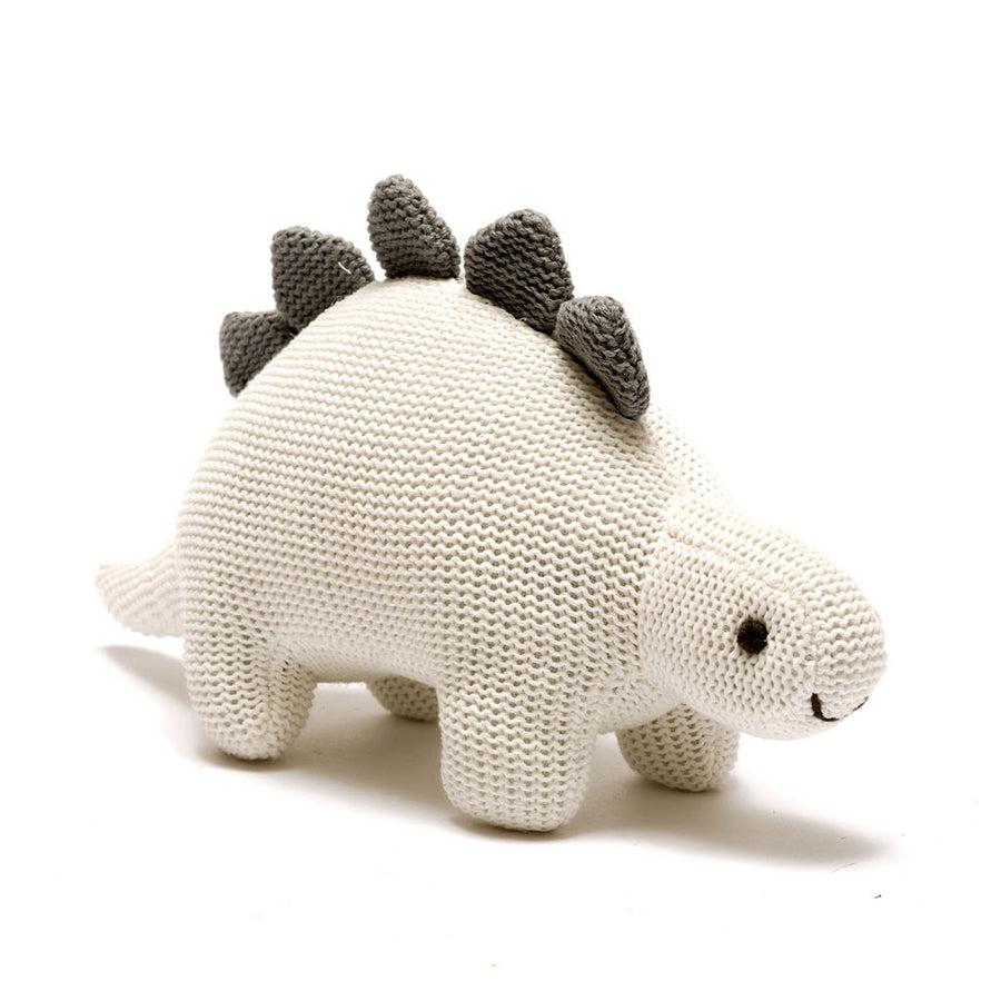 Organic Knitted Baby Rattle Stegosaurus Dinosaur - White – Natural