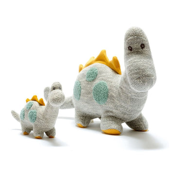 Organic Knitted Plush Toy Small Diplodocus - Gray
