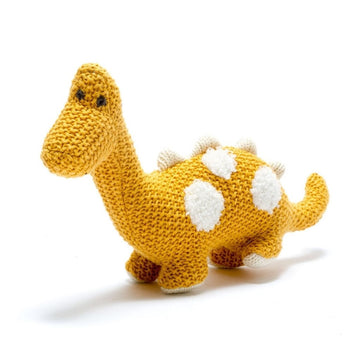 Organic Knitted Plush Toy Small Diplodocus - Mustard