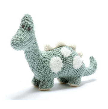 Organic Knitted Plush Toy Small Diplodocus - Teal