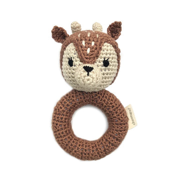 Handmade Crochet Teething Ring Rattle - Fawn