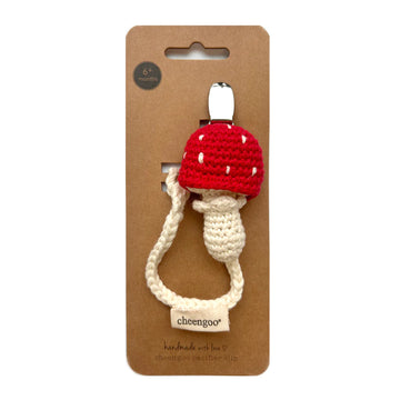 Handmade Crocheted Cotton Pacifier Clip - Toadstool