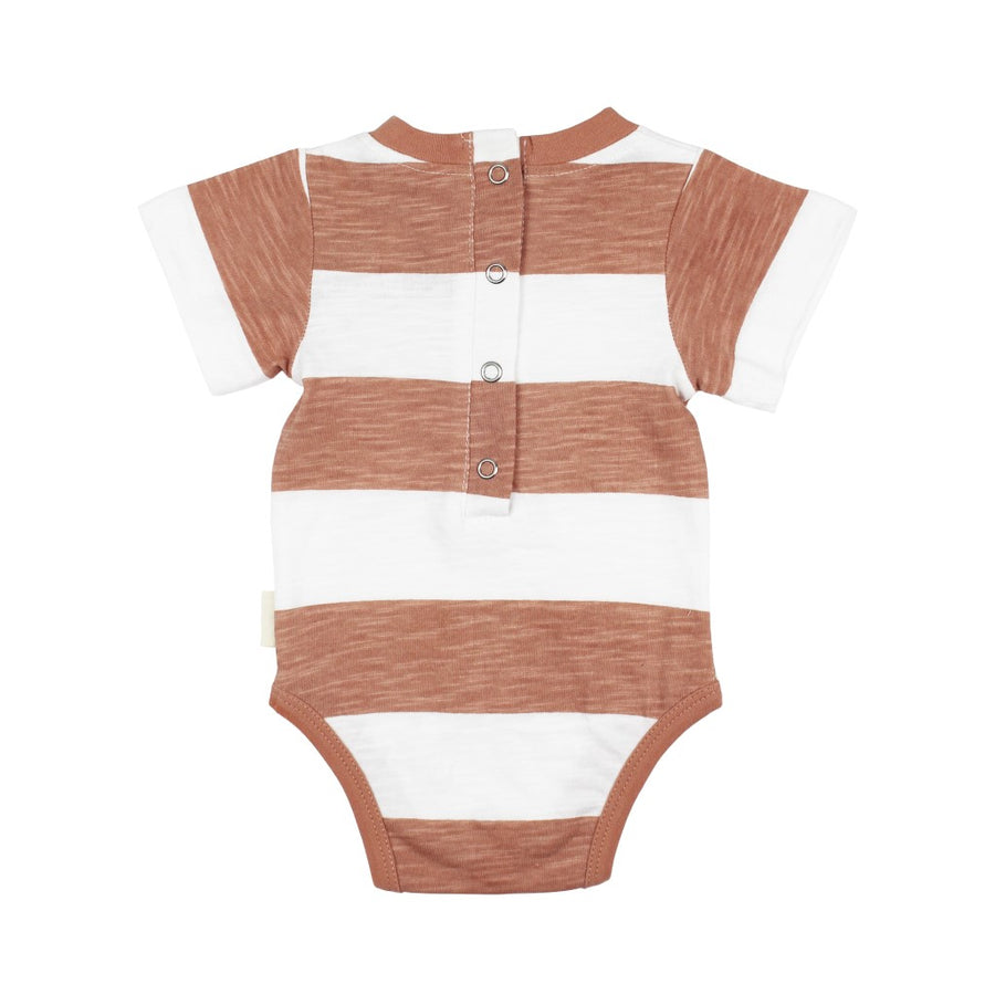 Picture of the L'ovedbaby Slub Jersey Crewneck Bodysuit against a white background, showing the back of the bodysuit.