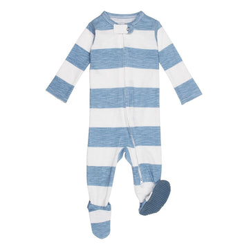 Picture of the L'ovedbaby Slub Jersey Footie in Pool Stripe against a white background