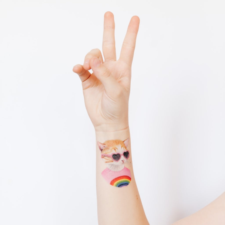 Temporary Tattoo Pair - Rainbow Kitten