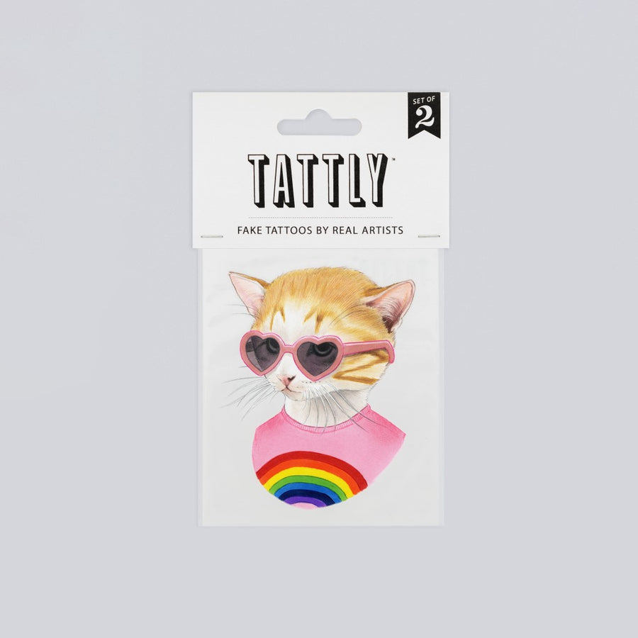 Temporary Tattoo Pair - Rainbow Kitten
