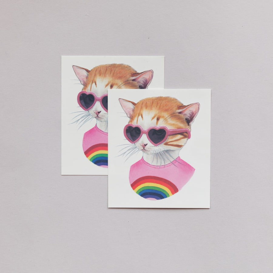 Temporary Tattoo Pair - Rainbow Kitten