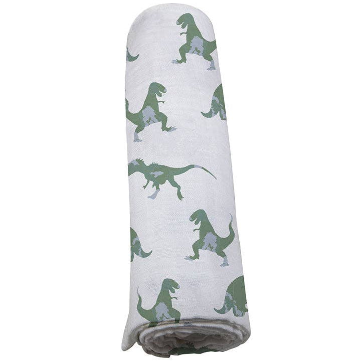 Cotton Muslin Swaddle - Granite Green Dinosaurs