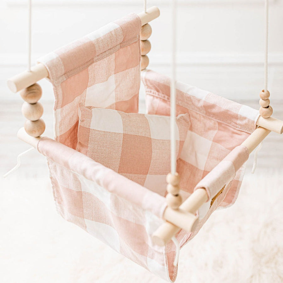 Indoor Baby/Child Swing - Pink Buffalo Check