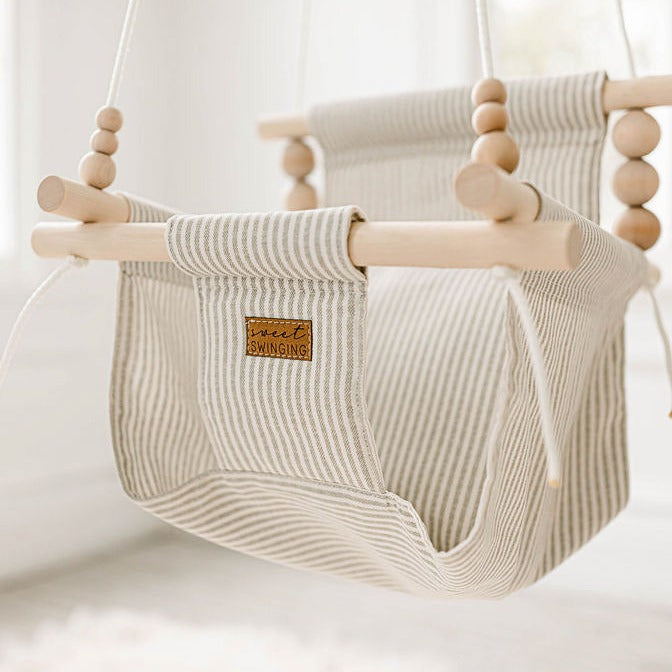 Indoor Baby/Child Swing - Greige/Vanilla Stripe