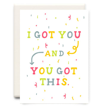 Motivational card with colorful text on a white background
