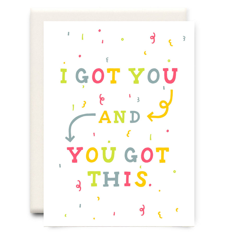 Motivational card with colorful text on a white background