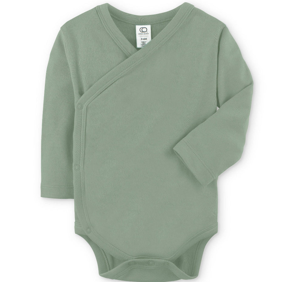 Organic Baby Long Sleeve Classic Kimono Bodysuit - Thyme