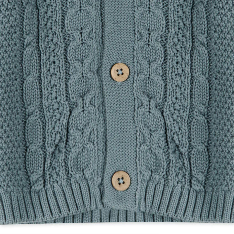 Shawl Collar Cable Knit Baby Cardigan Sweater - Teal Blue
