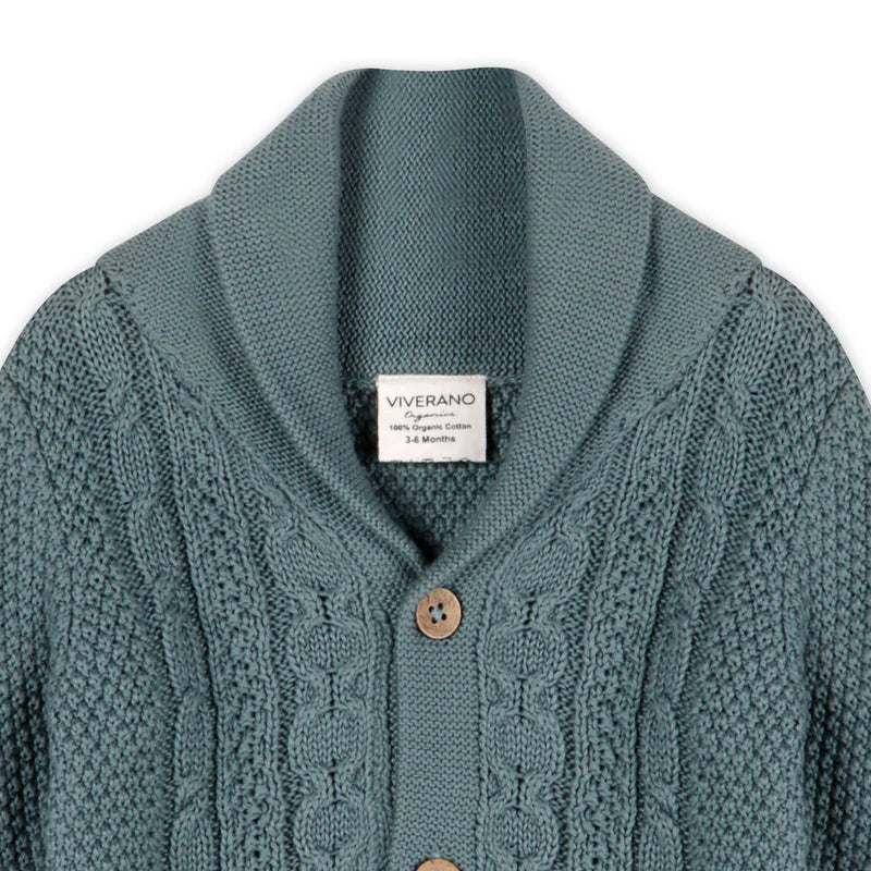 Shawl Collar Cable Knit Baby Cardigan Sweater - Teal Blue