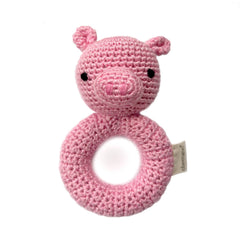 Handmade Crochet Teething Ring Rattle - Pig