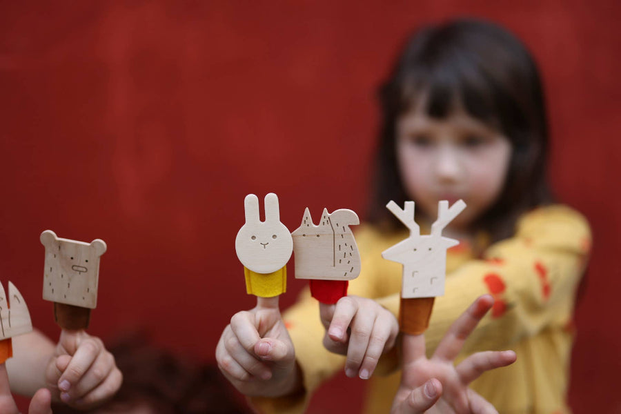 Birch + Felt Finger Puppet - Wolf