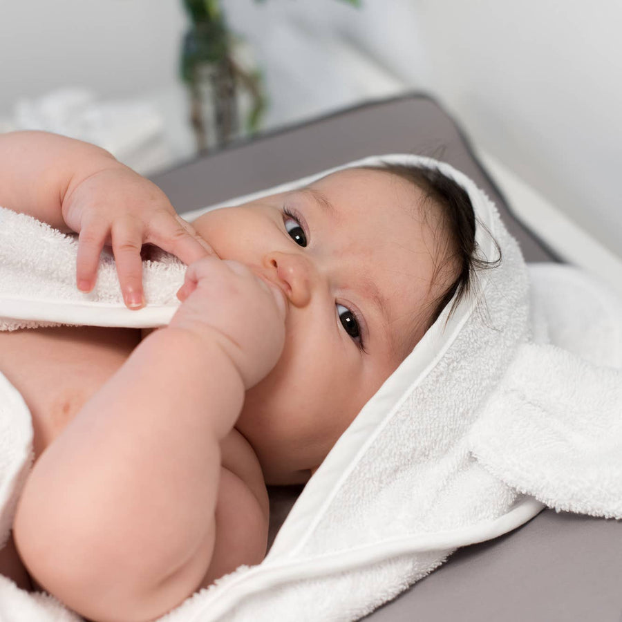 Organic Cottom Hooded Baby Towel with Rabbit Ears - White
