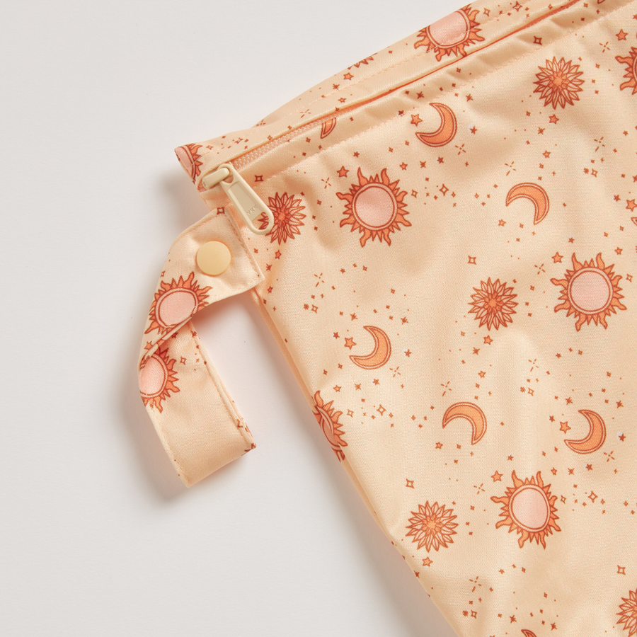 Fabric with celestial pattern on a light background