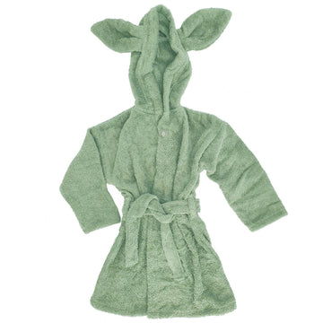Green children's robe with bunny ears on a white background