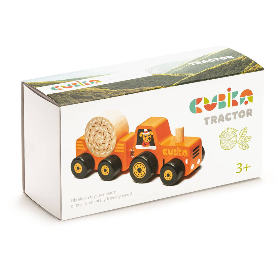 Wooden Tractor with Hay Bale