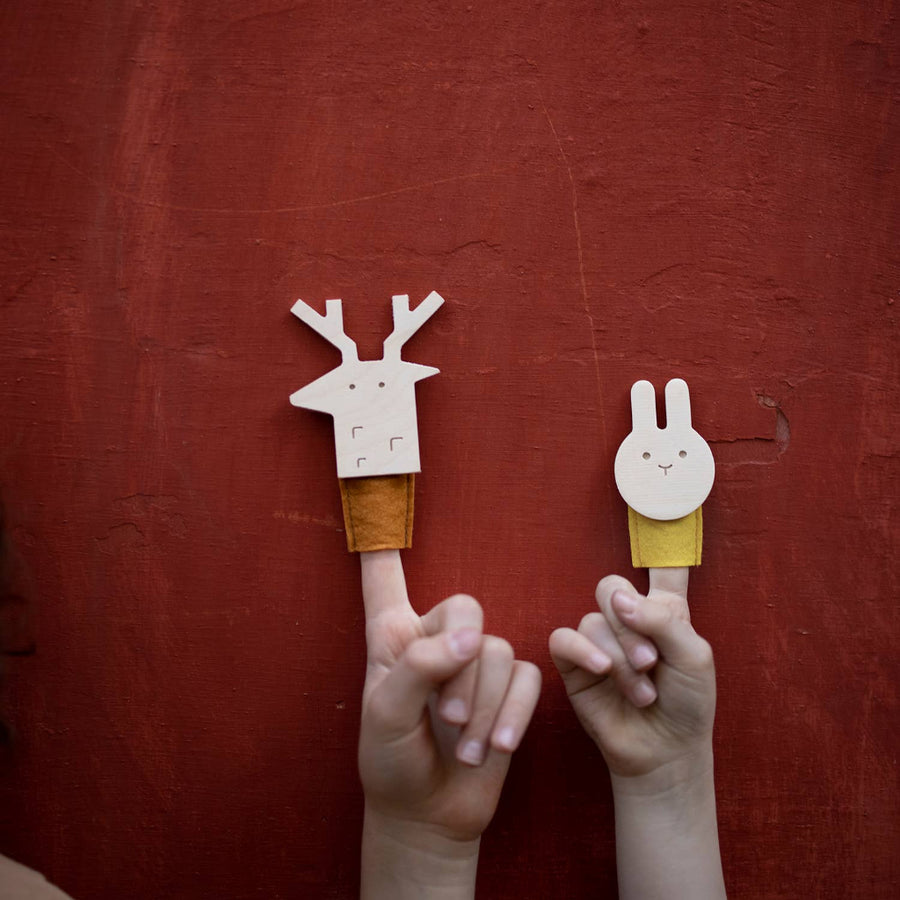 Birch + Felt Finger Puppet - Rabbit