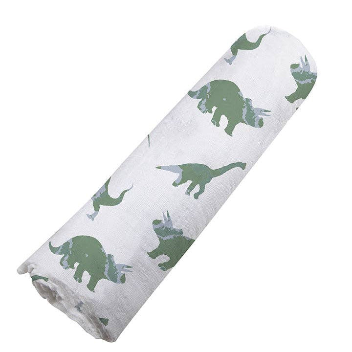 Cotton Muslin Swaddle - Granite Green Dinosaurs
