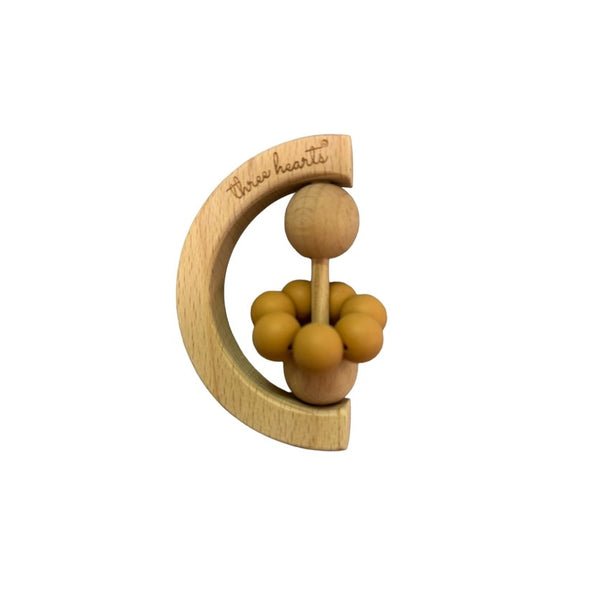 Moon Silicone Beech Wood Teething Rattle Putty – Natural
