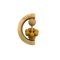 Moon Silicone & Beech Wood Teething Rattle - Putty