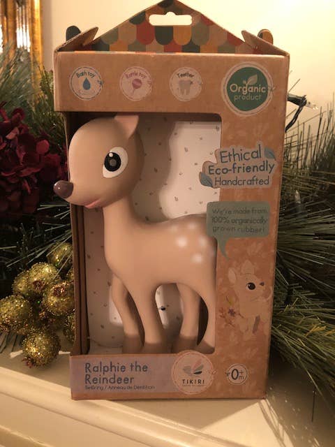 Ralphie Reindeer Organic Rubber Rattle, Teether, & Bath Toy