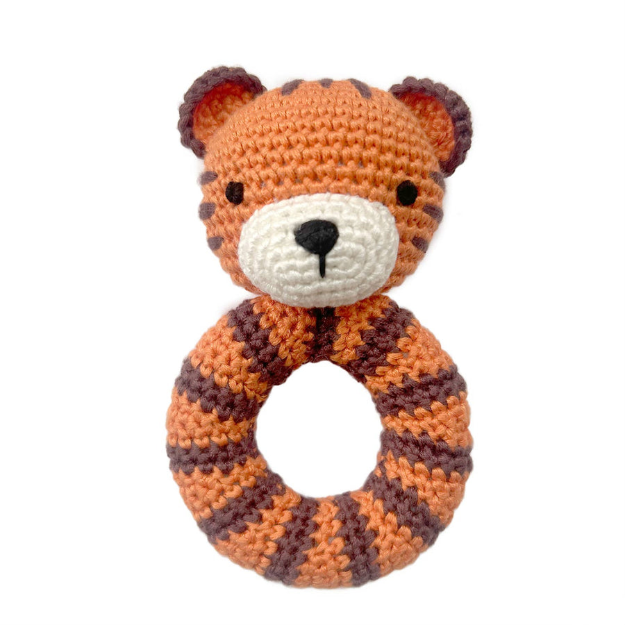 Handmade Crochet Teething Ring Rattle - Tiger