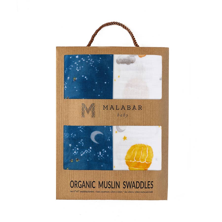 Organic Cotton Muslin Swaddle 2-Pack - Fly Me to the Moon
