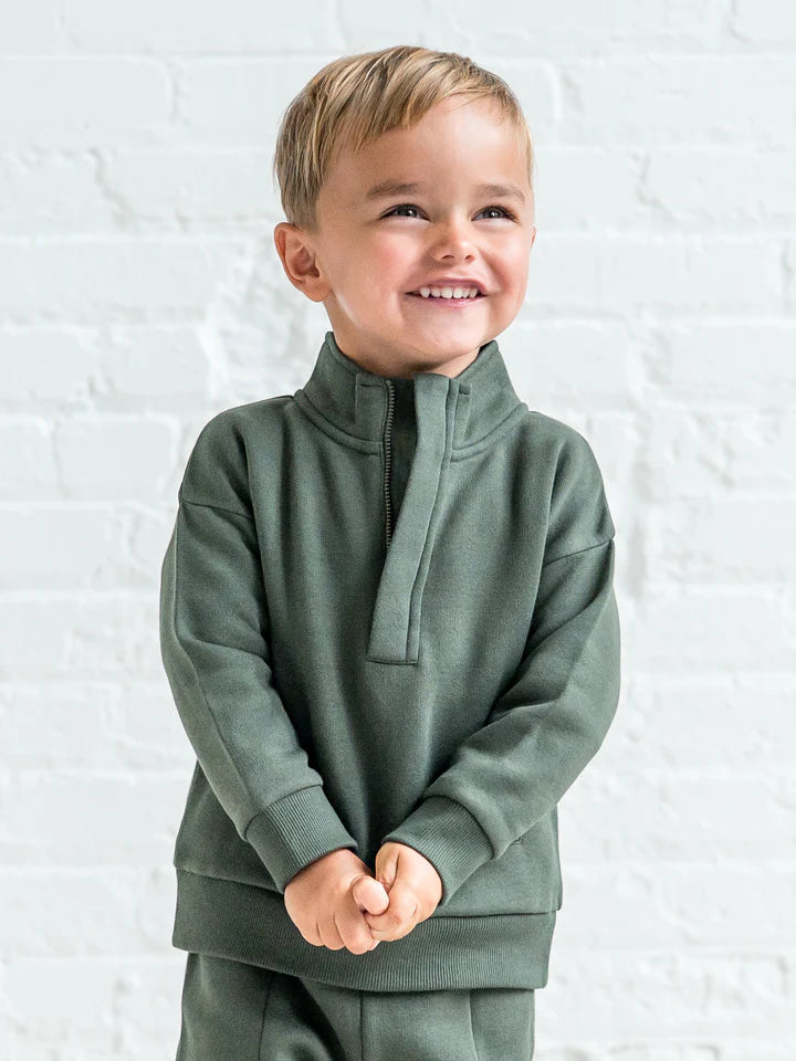 Eunan Fleece Half Zip Pullover Sweatshirt - Pine