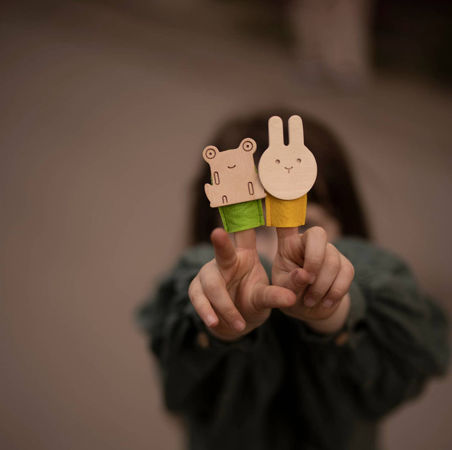 Birch + Felt Finger Puppet - Rabbit
