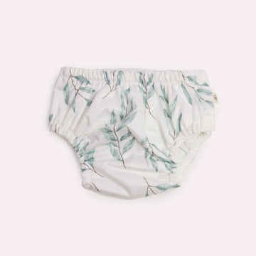 Baby swim diaper with leaf pattern on a white background