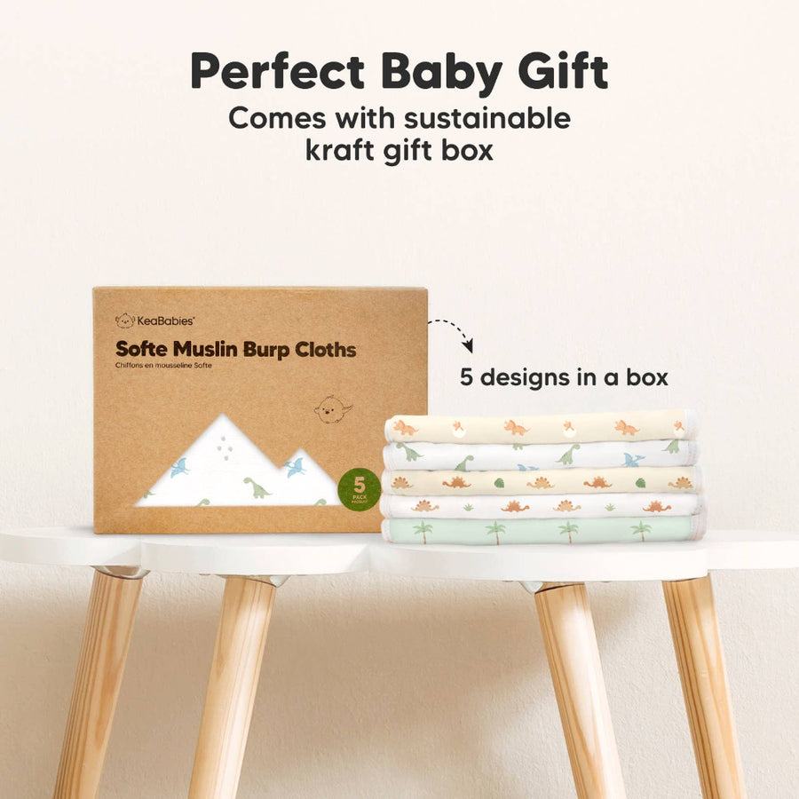 KeeBabies Safe Muslin Burp Cloths with packaging on a white surface