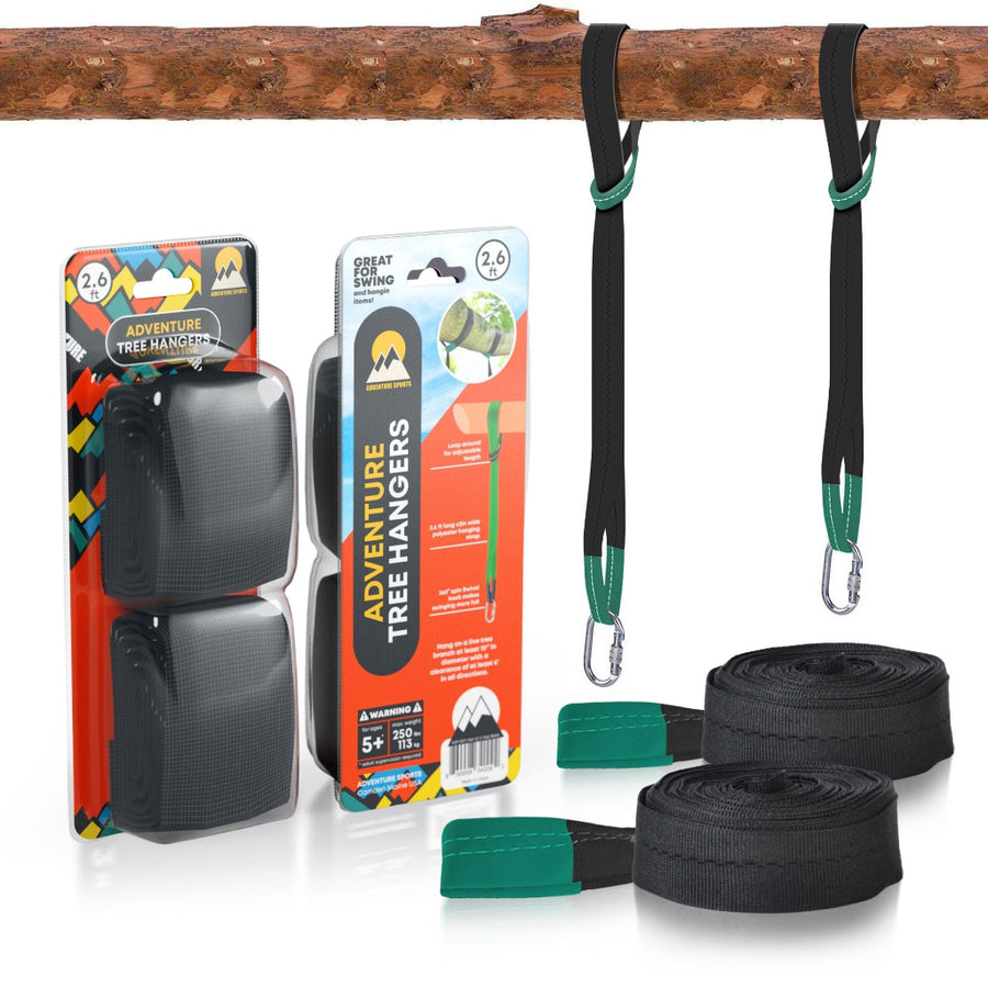 Adventure Tree Hangers with packaging and tree straps on a white background