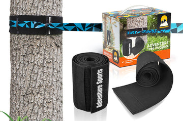 Tree straps and accessories with 'Adventure Sports' branding on a tree and white background.