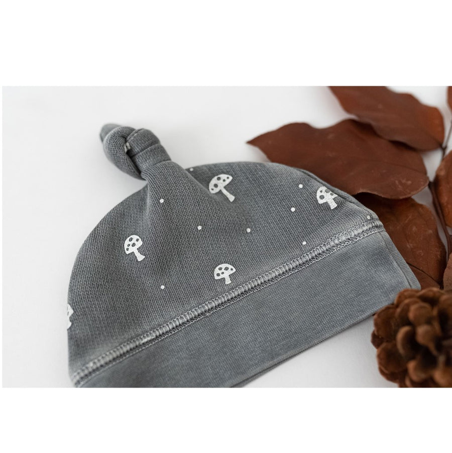 Organic Cozy Top Knot Hat - Mushrooms