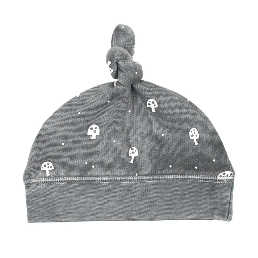 Organic Cozy Top Knot Hat - Mushrooms