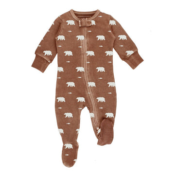 Organic Cozy 2-Way Zipper Footie - Latte Bear