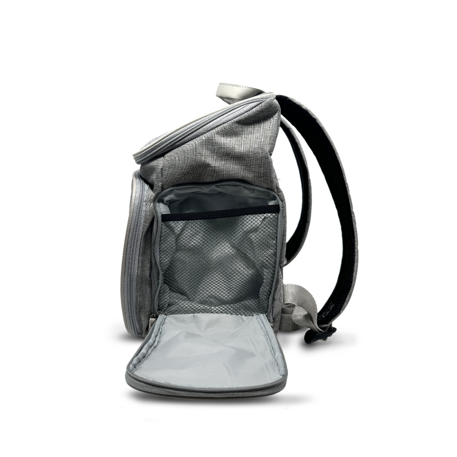 Gray backpack on a white background