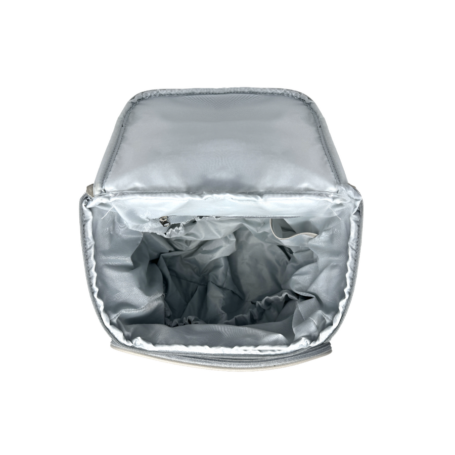 Silver insulated bag on a white background