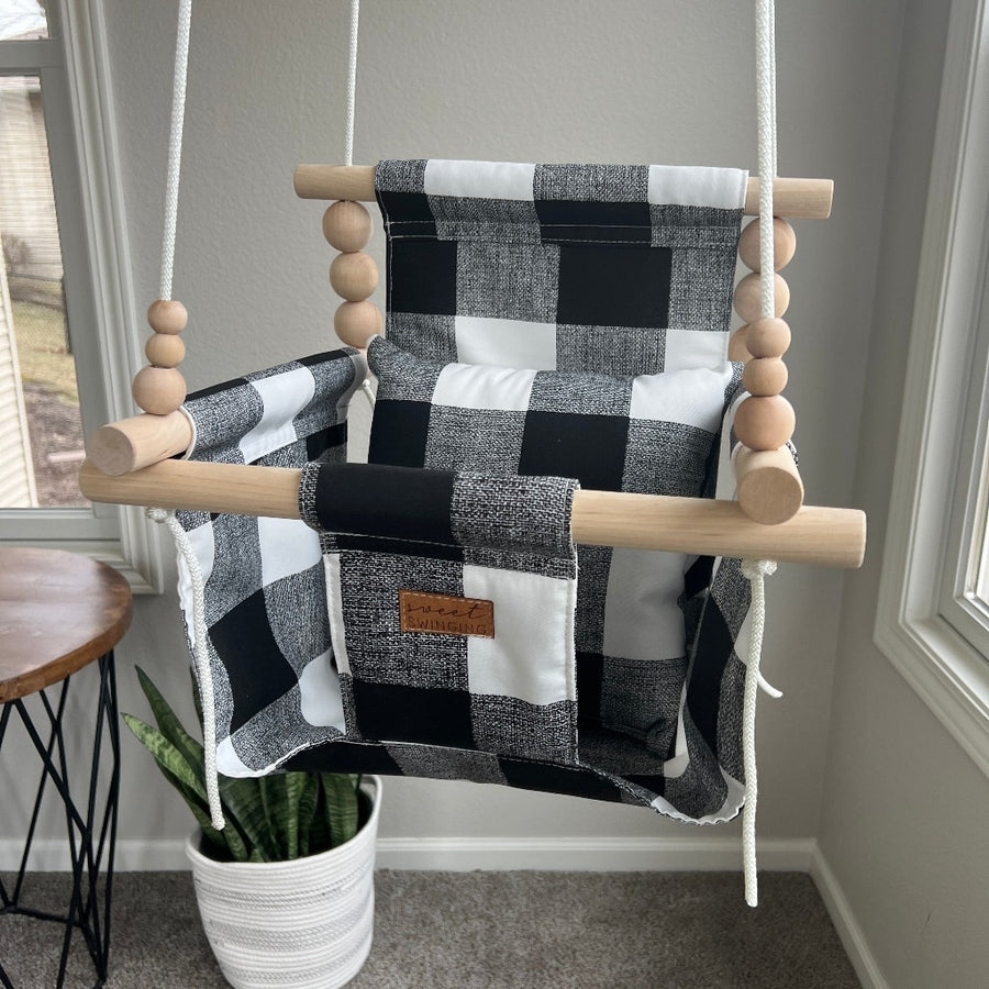 Indoor Baby/Child Swing - Black Buffalo Check